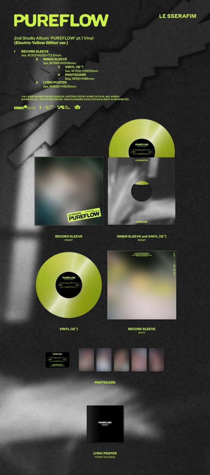 LE SSERAFIM - PUREFLOW pt.1 (Electric Yellow Glitter ver.)