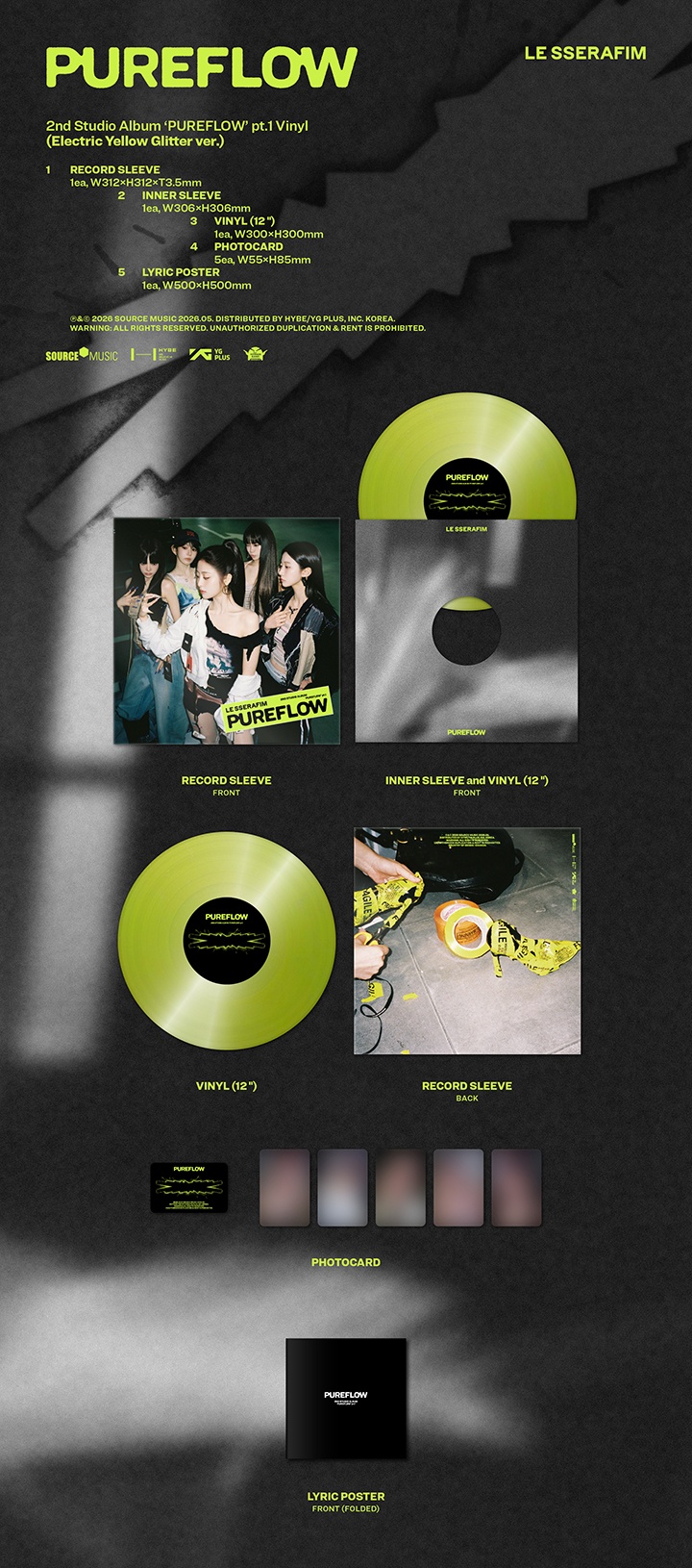 LE SSERAFIM - PUREFLOW LP (Electric Yellow GLitter)