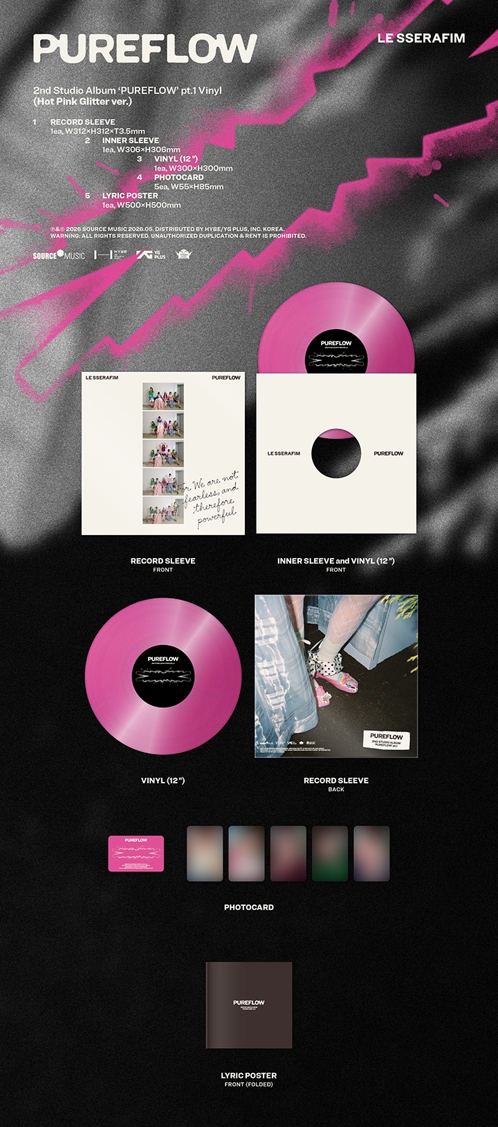 LE SSERAFIM PUREFLOW LP (Hot Pink GLitter version)